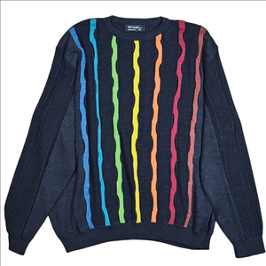 Vintage St. Croix Wool Blend Textured Knit Grey & Multi-Color Crew Neck Sweater